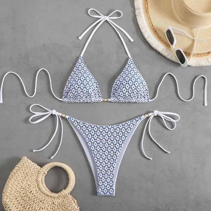 Damen Triangel-Bikini-Set mit verspielten Rüschendetails Drune