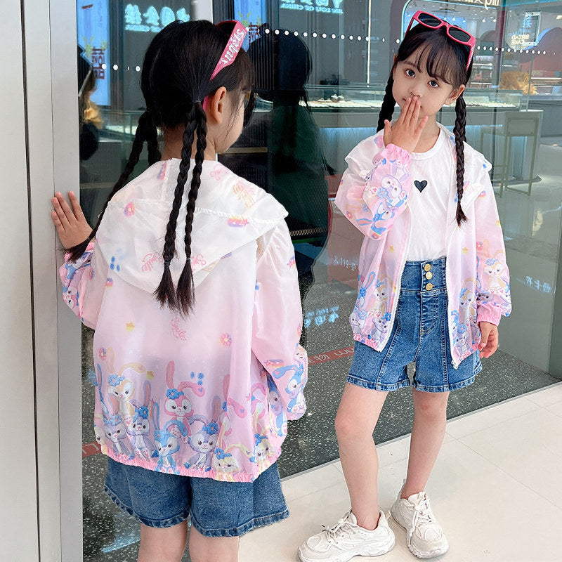 Damen nan leichte transparente Regenjacke für Mädchen mit Kapuze und verspieltem Cartoon-Print Drune