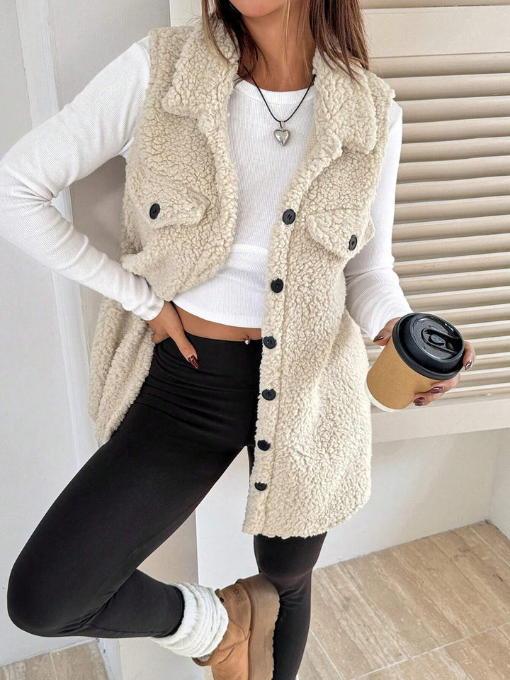 Damen Weiche Weste aus Teddystoff mit praktischen Taschen Drune