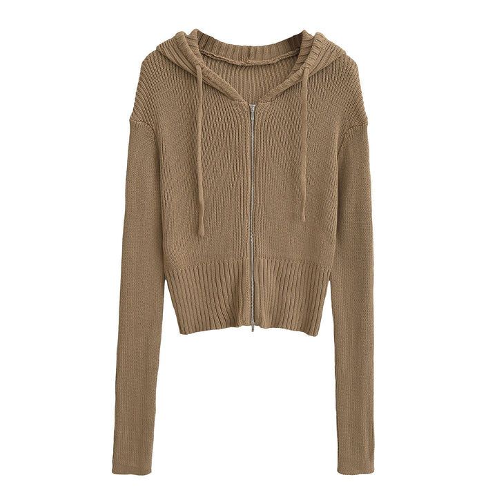 Damen lässiger Strickzipper mit Kapuze Drune