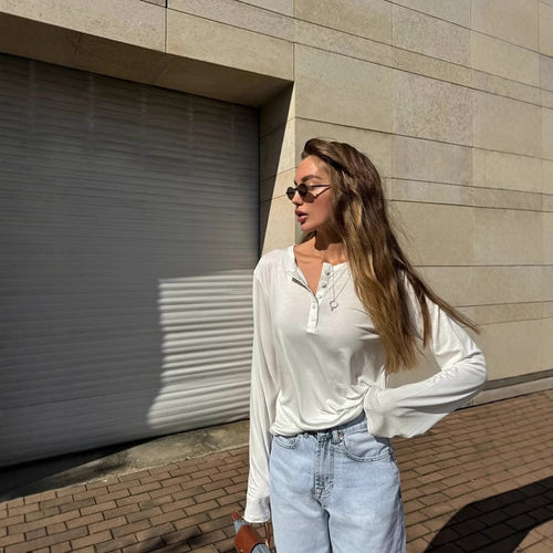 Damen Komfortables und lässiges Langarmshirt mit Knoten Drune