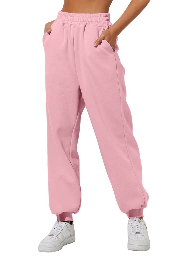 Damen nan lockere High‑Waist Jogginghose mit doppellagigem Komfortbund, seitlichen Eingrifftaschen und gerafften Knöchelbündchen Drune