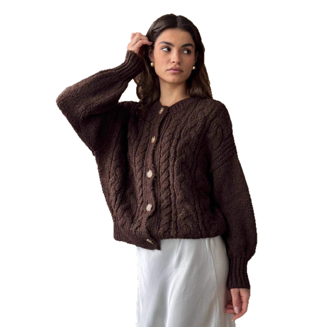 Damen Grobstrickjacke mit voluminösen Ärmeln und großen Knöpfen Drune