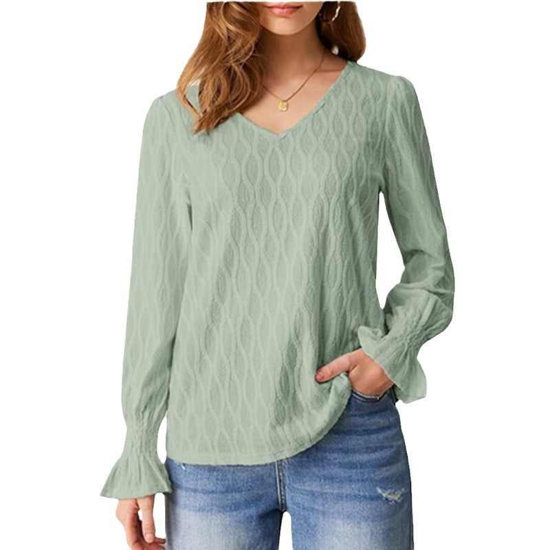 Damen Bluse mit V-Ausschnitt und voluminösen Ärmeln Drune