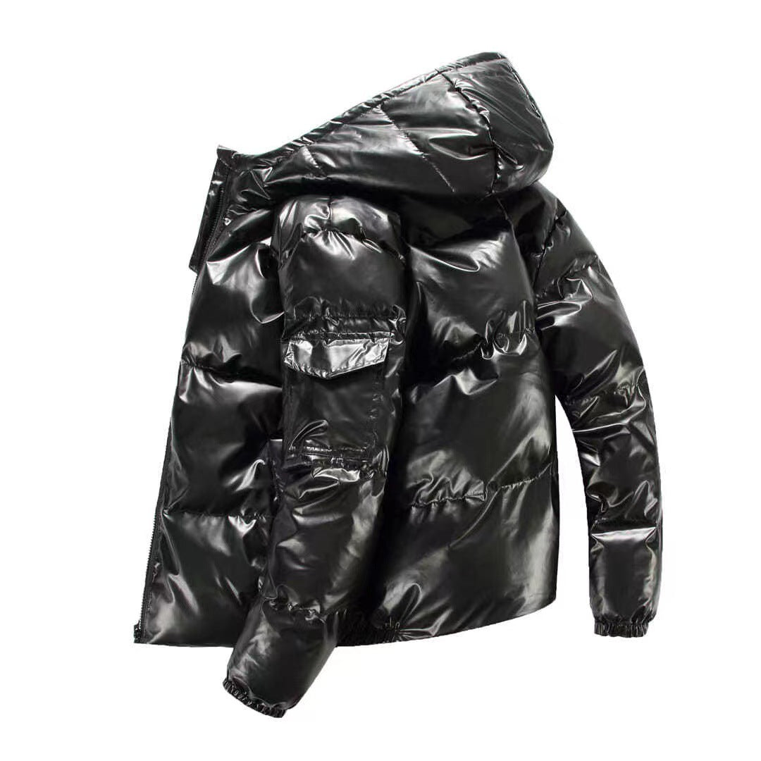 Herren nan glänzende Steppjacke mit Kapuze, wattierter Thermofütterung und wasserabweisender Lackoptik Drune