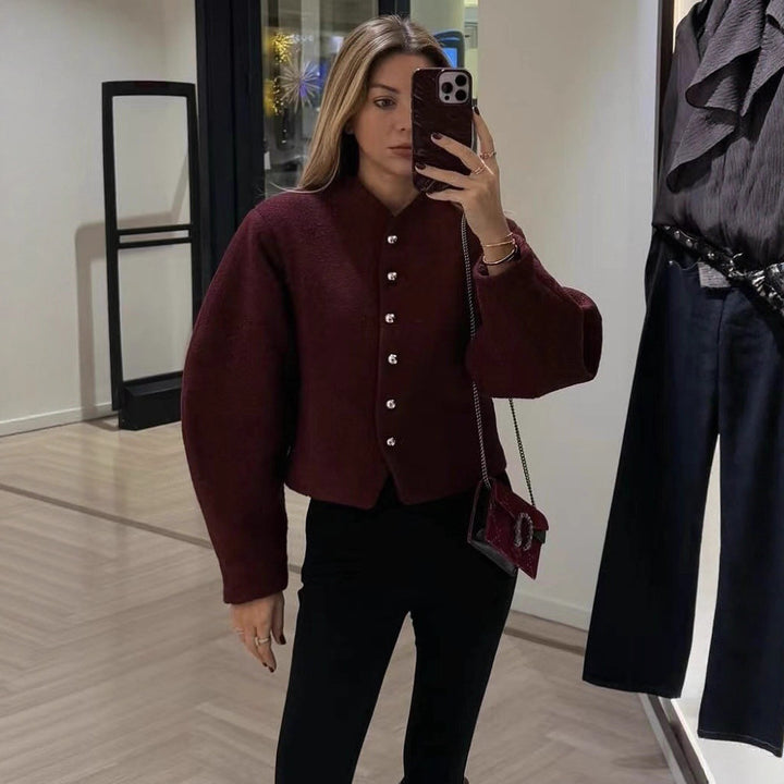 Damen elegante Kurzjacke mit Knopfverschluss und modernem Stoff Drune