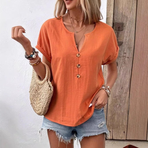 Damen Kurzarm Bluse mit Knopfleiste und lässigem Schnitt Drune