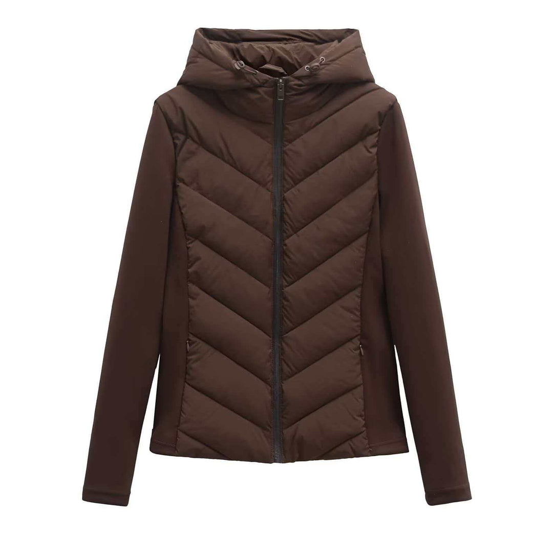Damen nan gesteppte Kapuzenjacke mit Chevron‑Stepp, Einsätzen aus Softshell und verdecktem Reißverschluss Drune