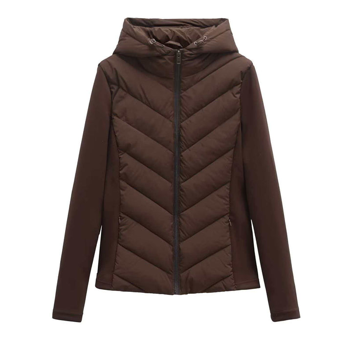 Damen nan gesteppte Kapuzenjacke mit Chevron‑Stepp, Einsätzen aus Softshell und verdecktem Reißverschluss Drune