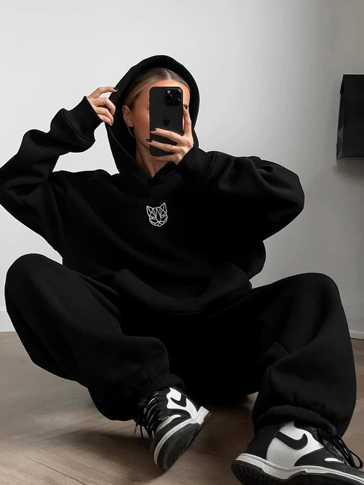 Damen Urbaner Oversized Hoodie und Bequeme Sweatpants Set Drune