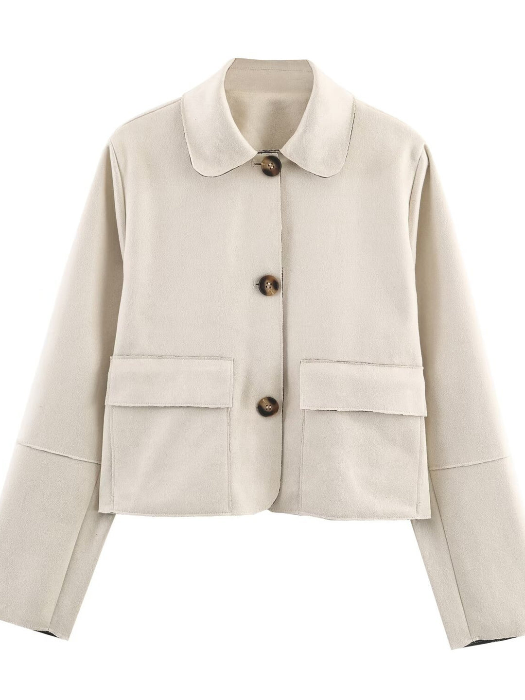 Damen modische Kurzjacke mit praktischen Taschen und dezentem Kragen Drune