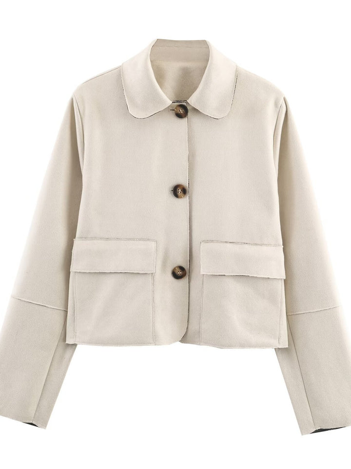 Damen modische Kurzjacke mit praktischen Taschen und dezentem Kragen Drune