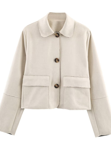 Damen modische Kurzjacke mit praktischen Taschen und dezentem Kragen Drune