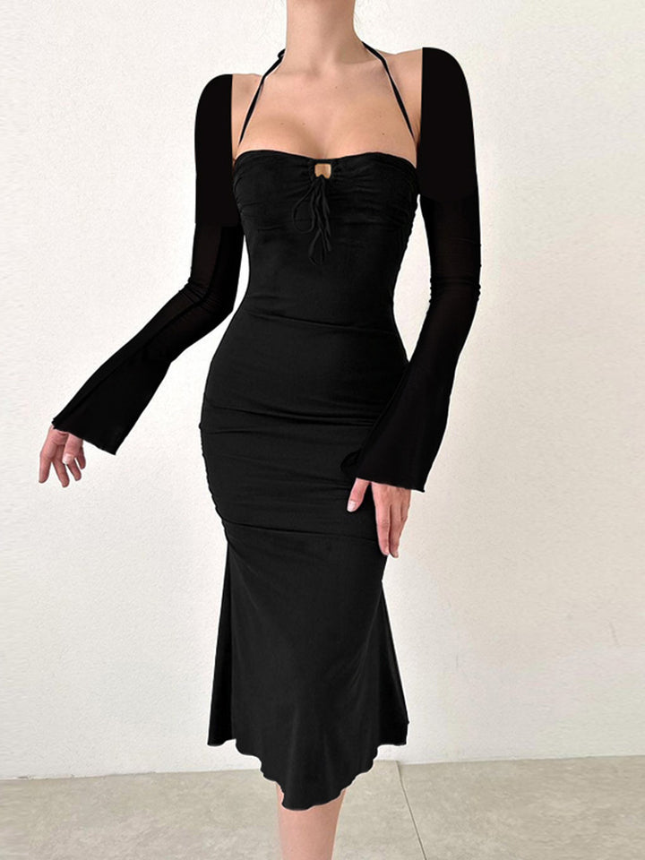 Damen Figurumspielendes Maxikleid mit schicker Schnürung und eleganten Ärmeln Drune