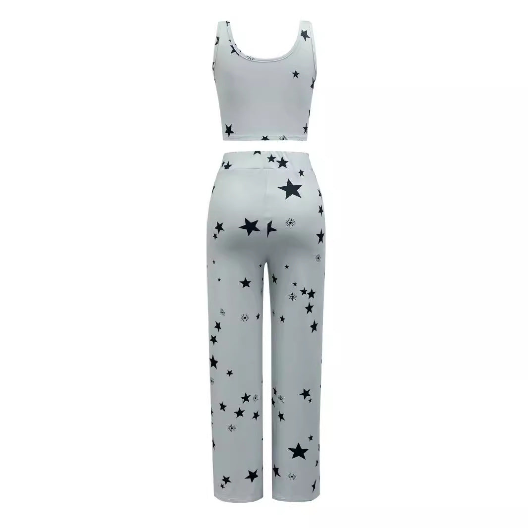 Damen Zweiteiliges Star-Muster Freizeit-Set Drune