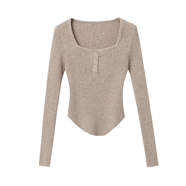 Damen Langärmliges Rippstrickoberteil mit Knopfleiste Drune