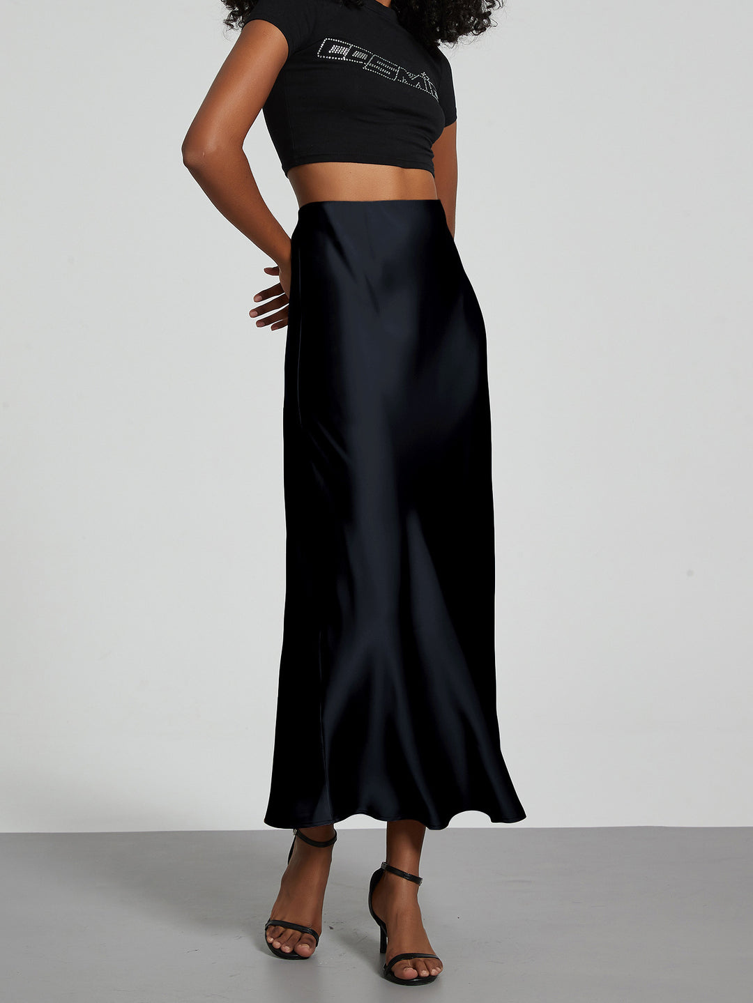 Damen Stilvolle Satin-Stretchrock mit hohem Bund und fließendem Schnitt Drune