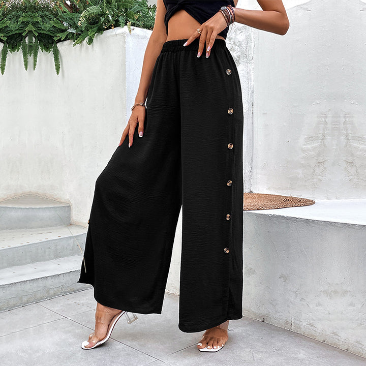 Damen weite Sommerhose mit seitlichen Schlitzen und dekorativen Knöpfen Drune