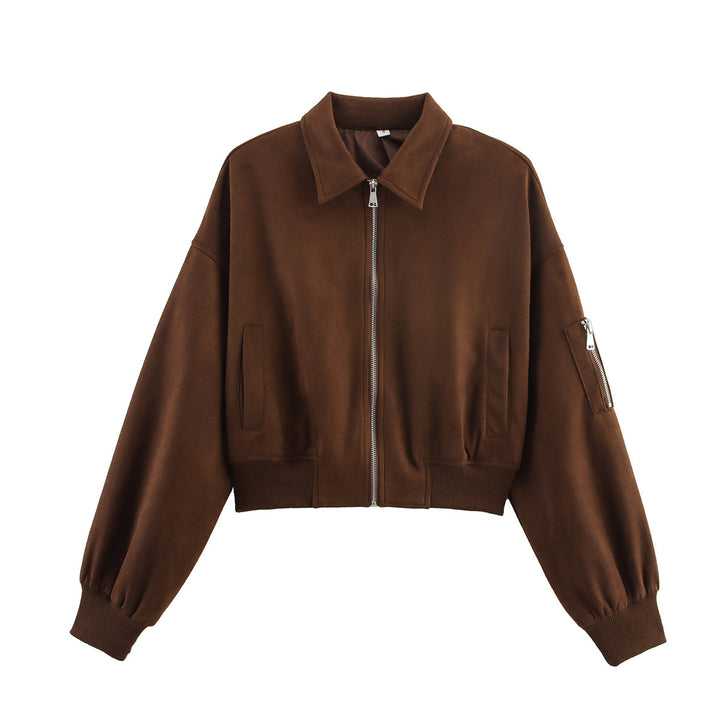 Damen Moderner Cropped Hoodie mit praktischen Taschen und Reißverschluss Drune