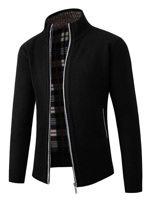 Herren modische Strickjacke mit innovativer Struktur und warmem Futter Drune