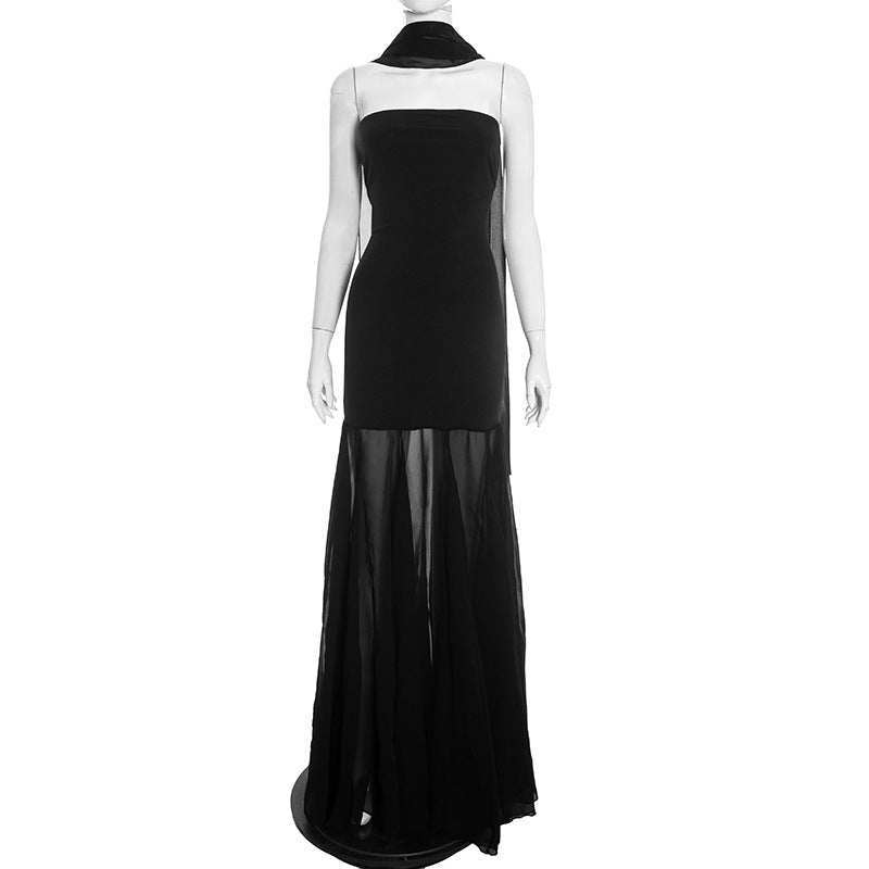 Damen Elegantes Abendkleid mit transparenten Drapierungen Drune