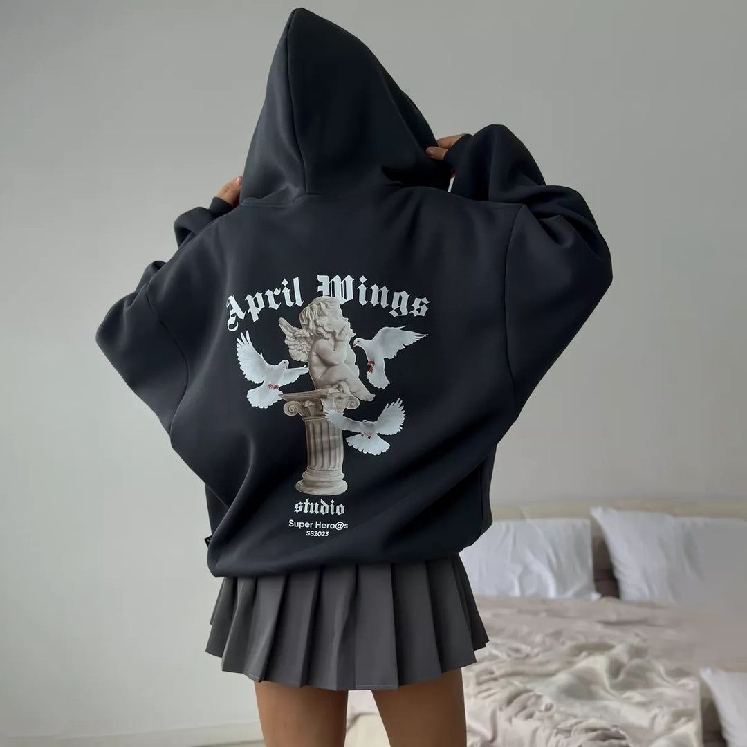 Damen Oversized Hoodie mit kunstvollem Druck Drune