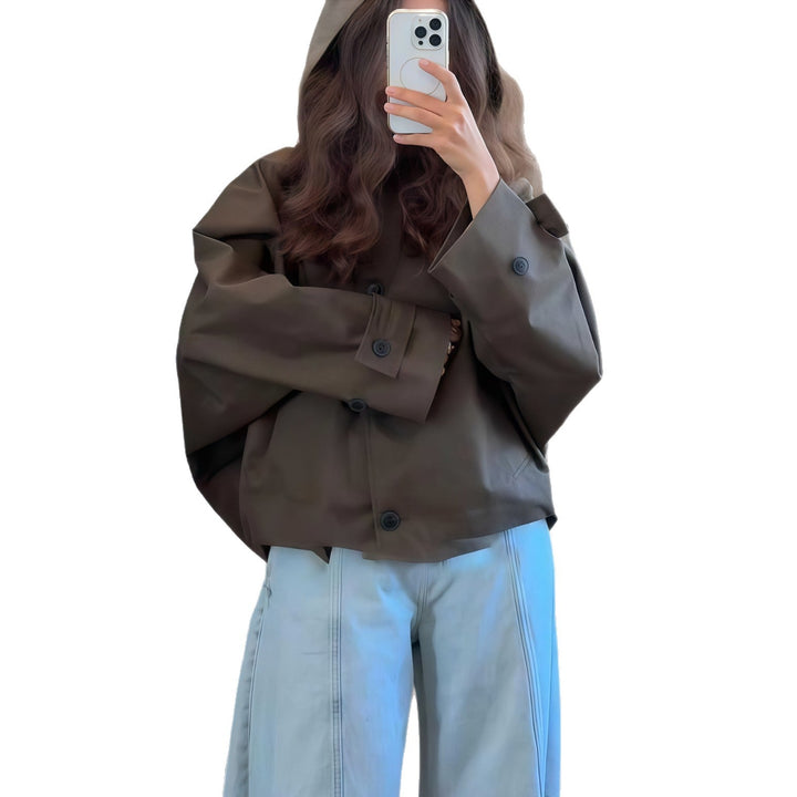 Damen Oversized Regenjacke mit Kapuze und modischem Schnitt Drune