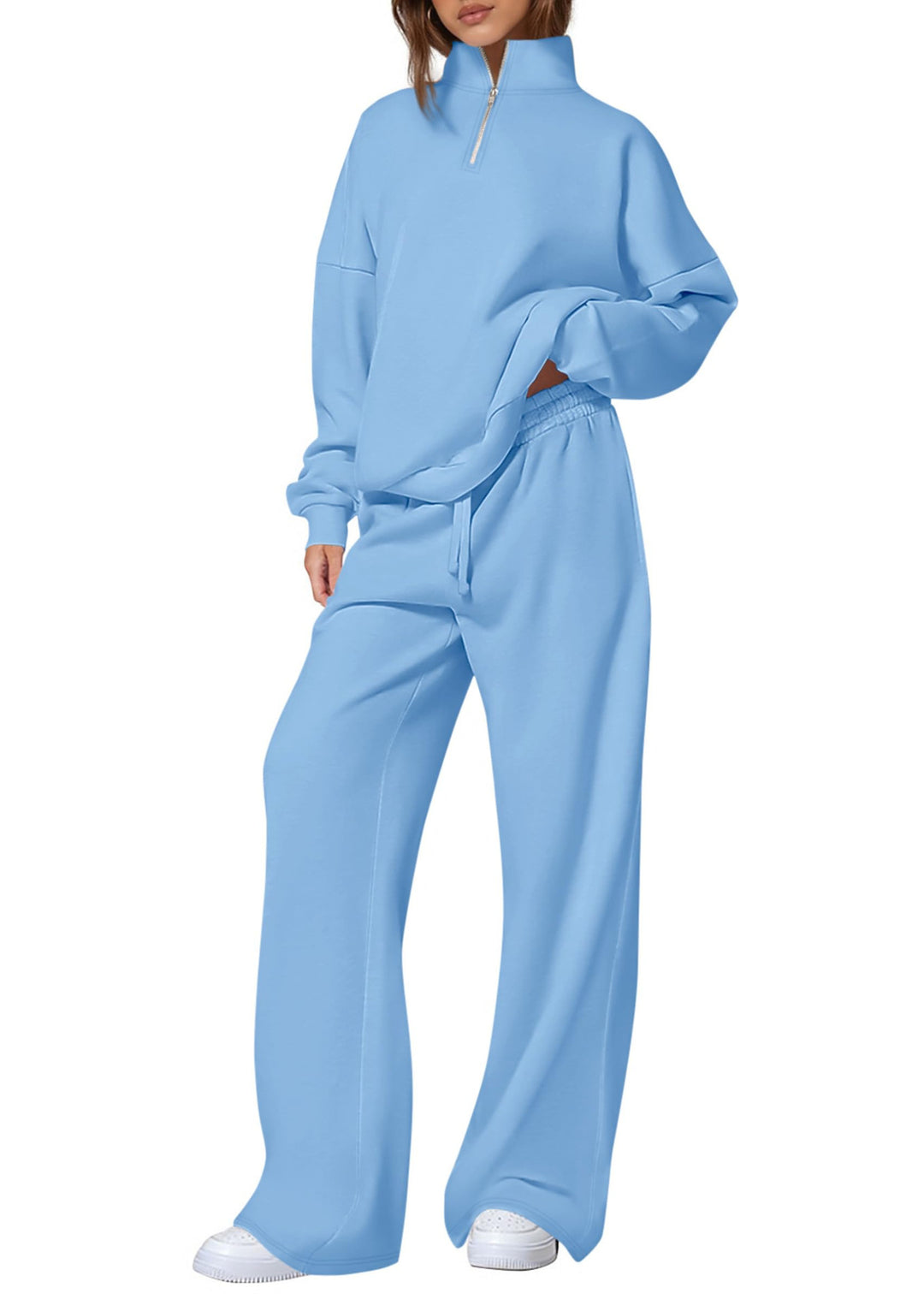 Damen lässiger Sweatpants-Set mit Stehkragen und Reißverschluss Drune