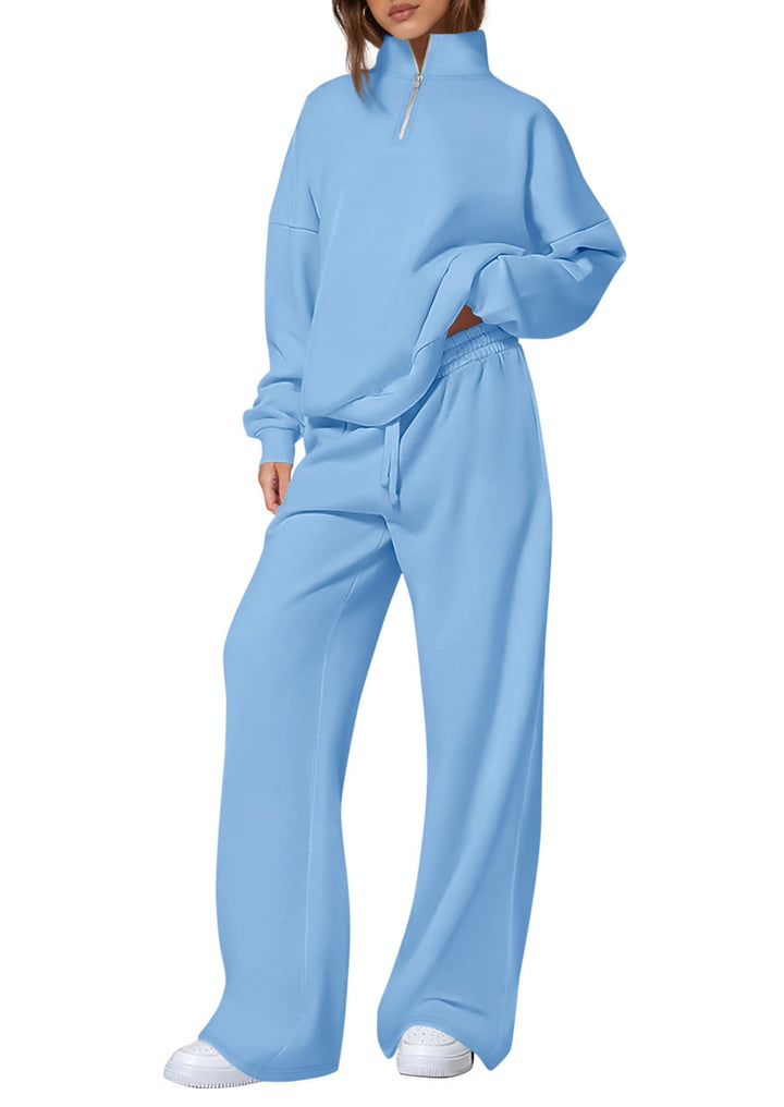 Damen lässiger Sweatpants-Set mit Stehkragen und Reißverschluss Drune