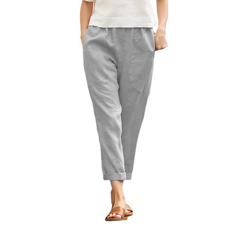 Damen nan leichte Leinenhose mit elastischem Bund, seitlichen Eingrifftaschen und gekrempeltem Saum Drune