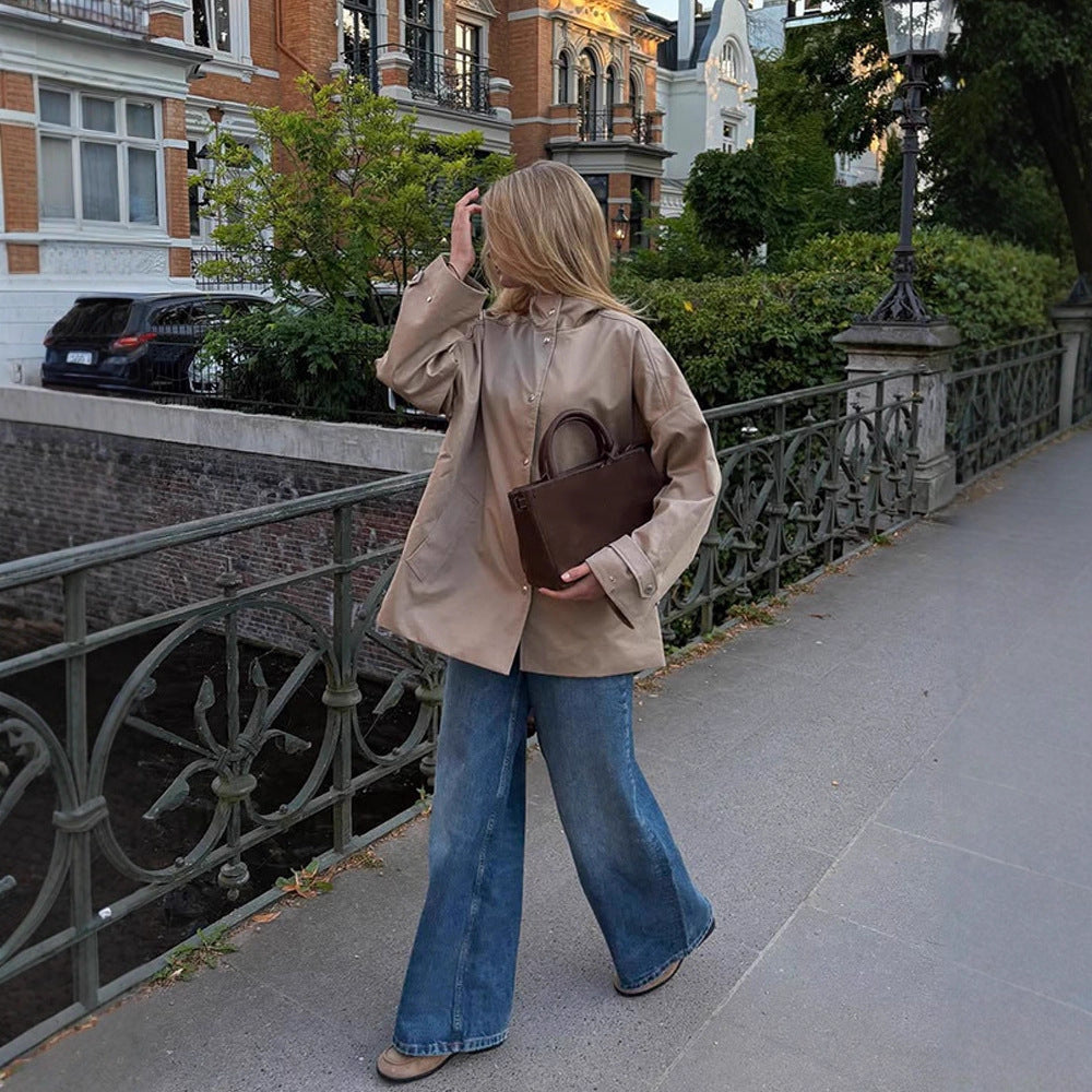 Damen lässige Oversized Jacke mit praktischen Taschen Drune
