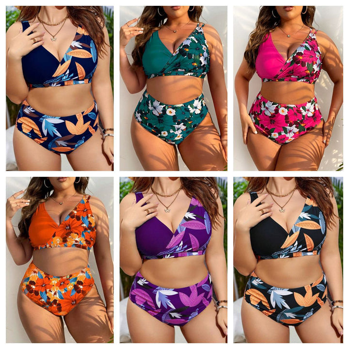 Damen Hochgeschnittener Bikini mit Wickeldesign und floralem Muster Drune
