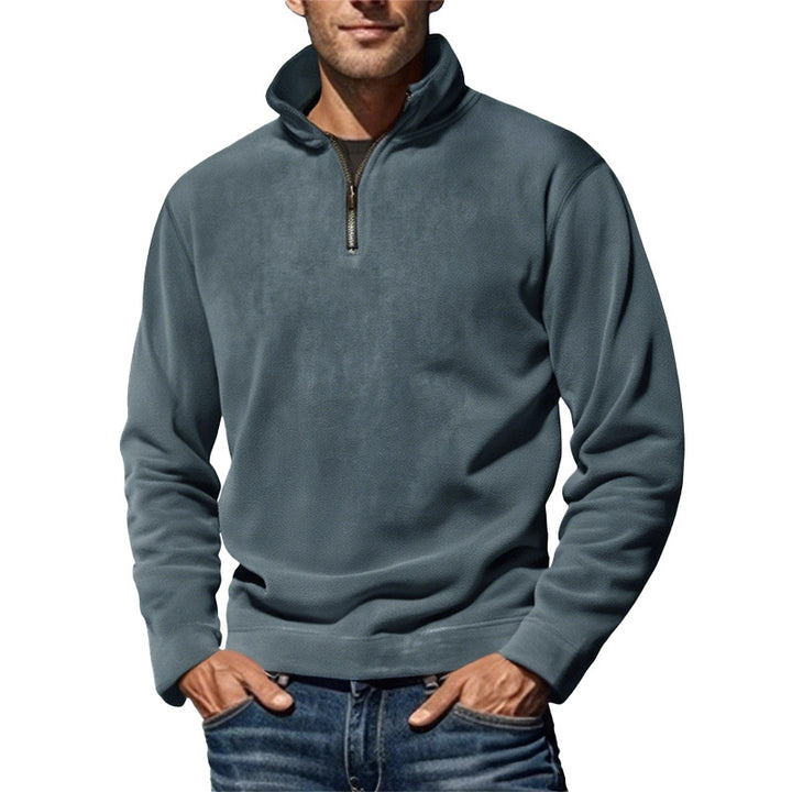 Herren nan Fleece-Halbzippullover mit Stehkragen und Rippbündchen Drune