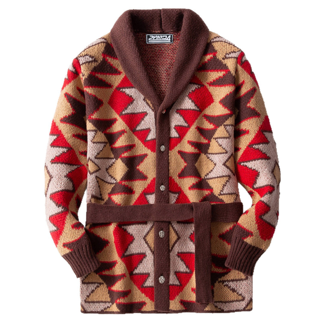 Damen Strickjacke mit geometrischem Muster und breitem Kragen Drune
