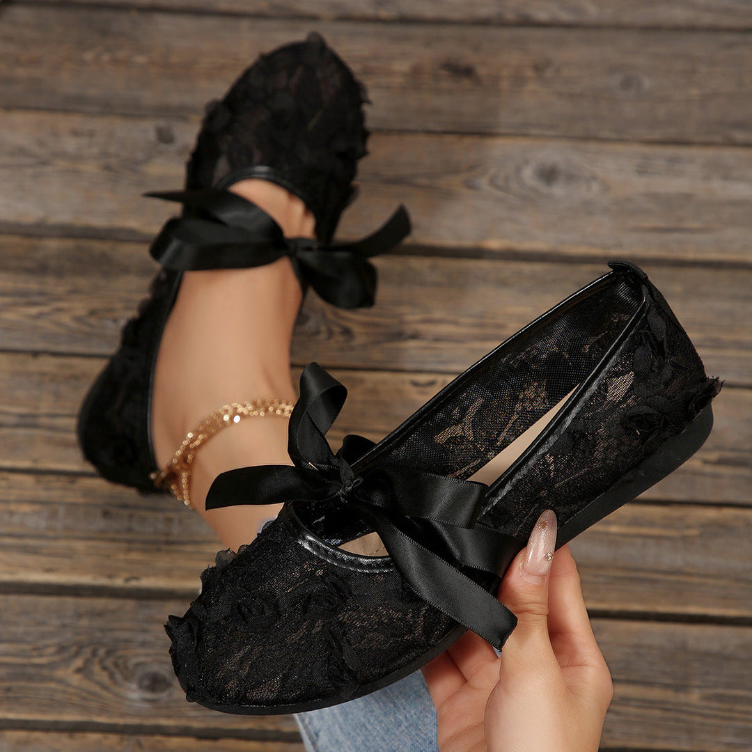 Damen elegante Ballerinas mit floralen Applikationen und rutschfester Sohle Drune