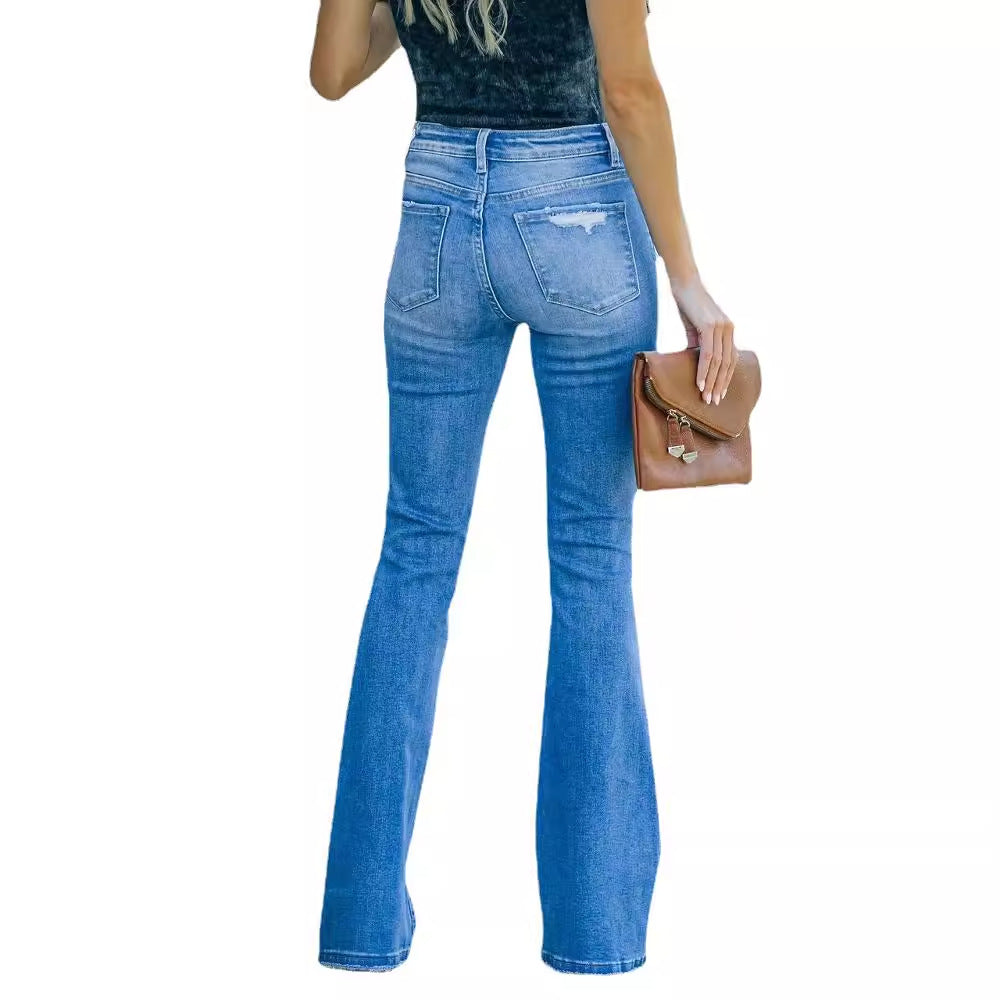 Damen Flared Jeans im Vintage-Stil mit modischen Destroyed-Effekten Drune