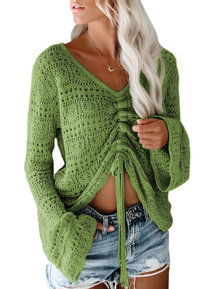 Damen angesagter V-Ausschnitt Pullover mit Raffung Drune