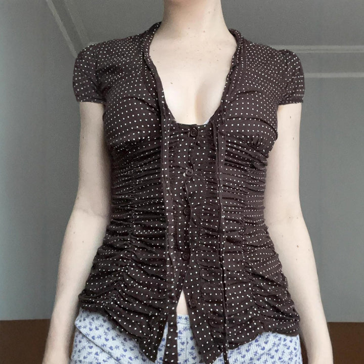 Damen feminines Blusenshirt mit Raffung und Schleifen-Detail Drune