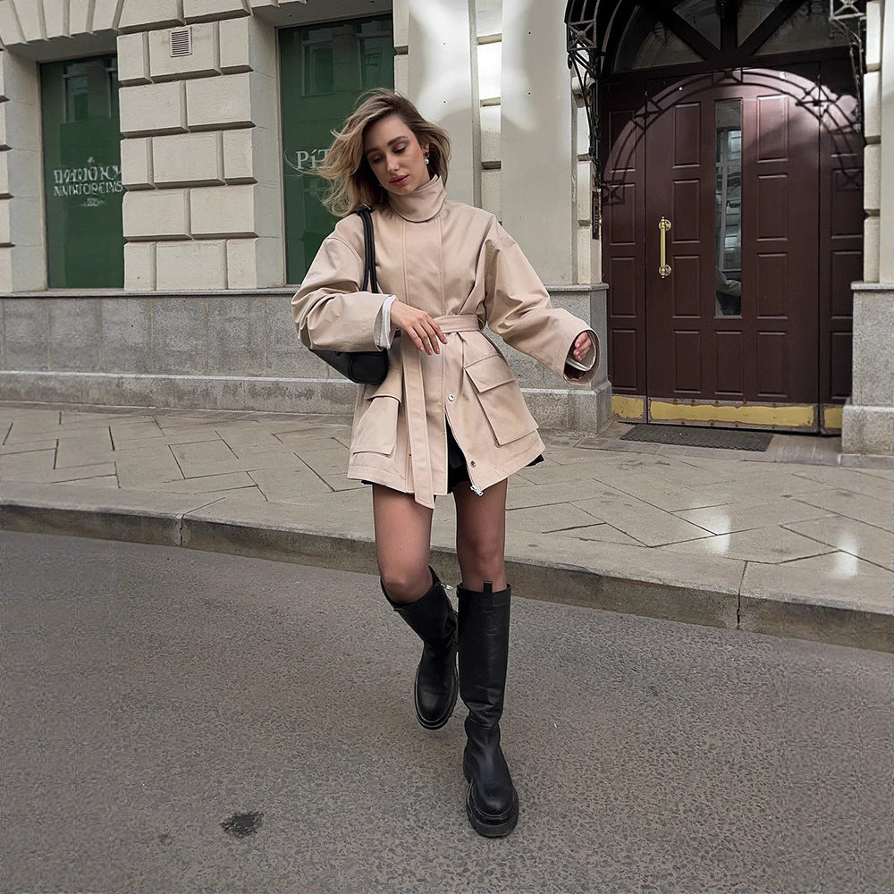 Damen oversized Kunstlederjacke Drune