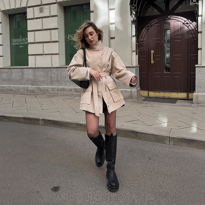 Damen oversized Kunstlederjacke Drune