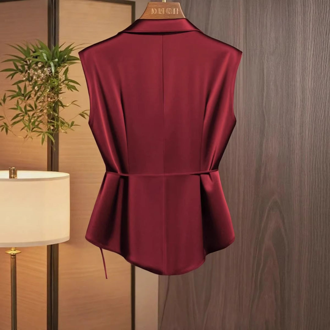 Damen Bluse mit eleganter Wickeloptik und fließendem Satinfall Drune