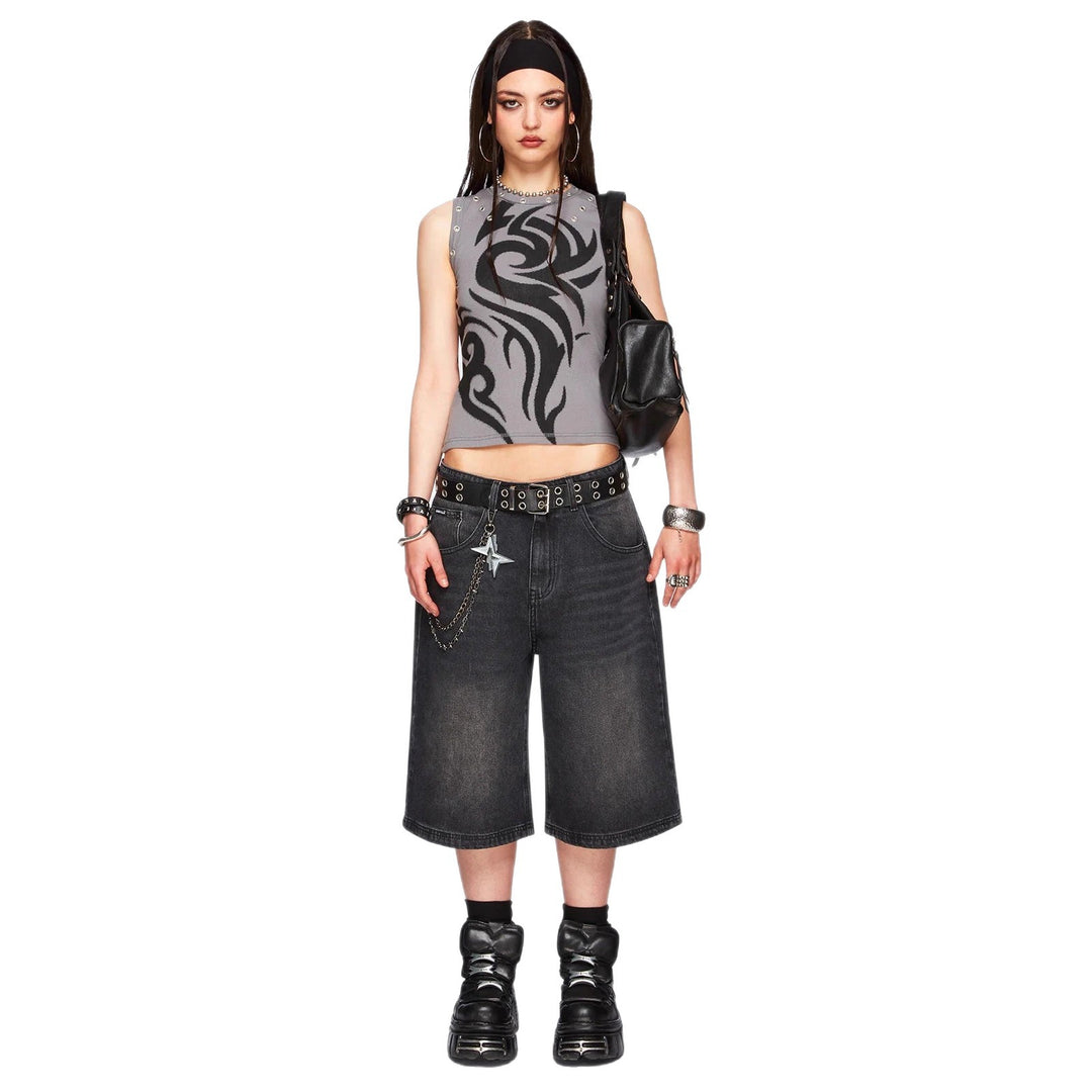 Damen Figurbetontes Top mit grafischem Design Drune