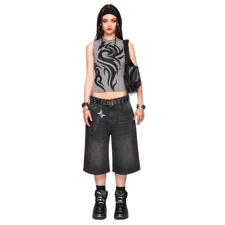 Damen Figurbetontes Top mit grafischem Design Drune