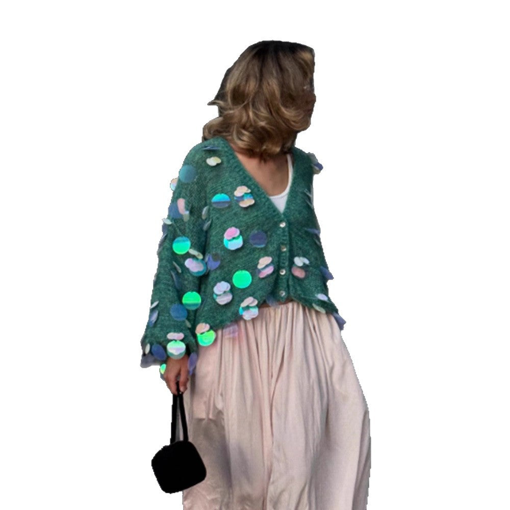 Damen Flauschiger Cardigan mit holografischen Akzenten Drune