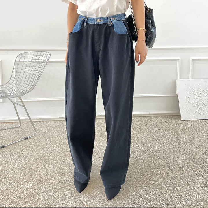 Damen Hochtaillierte Cargo-Jeans mit Denim-Details Drune