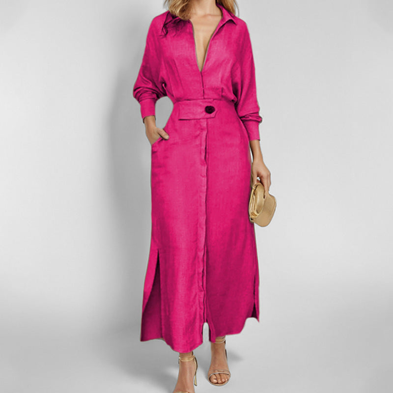 Damen Maxikleid mit schickem V-Ausschnitt und seitlichem Schlitz Drune