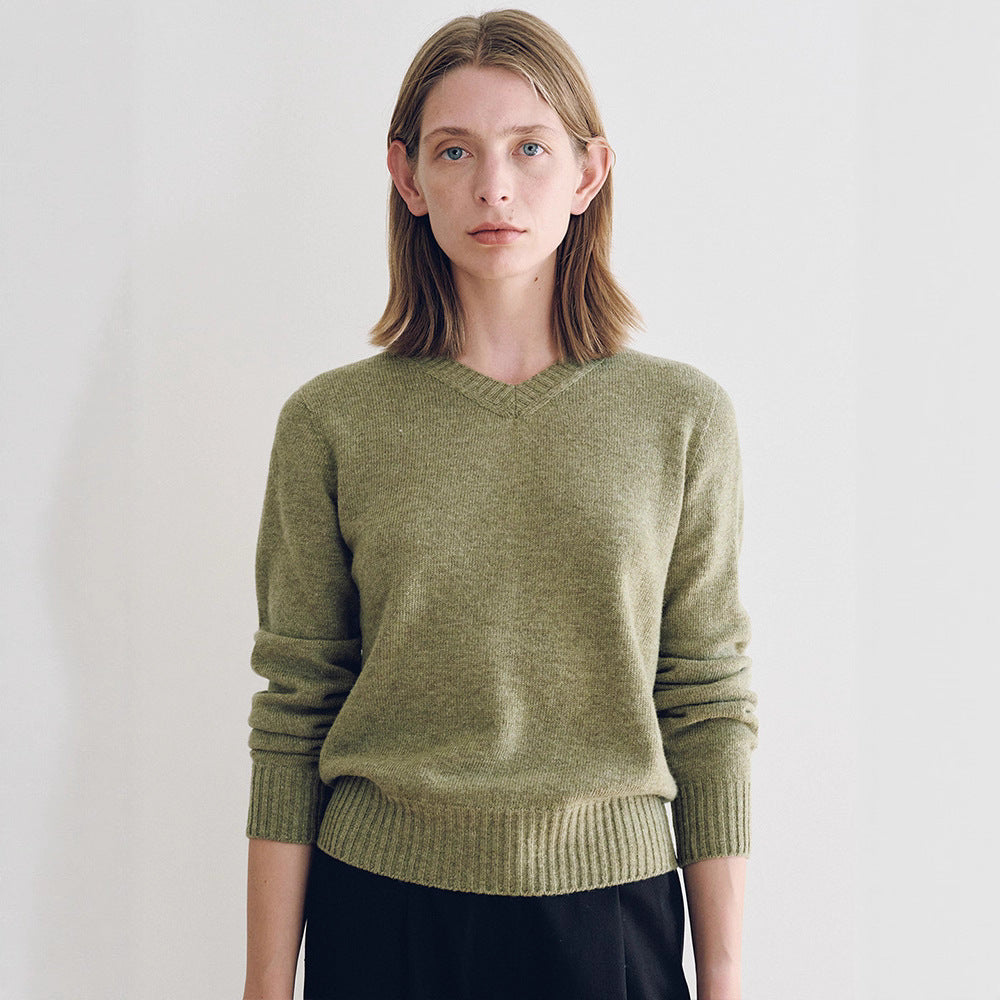 Damen Feinstrickpullover mit V-Ausschnitt und breitem Bündchen Drune
