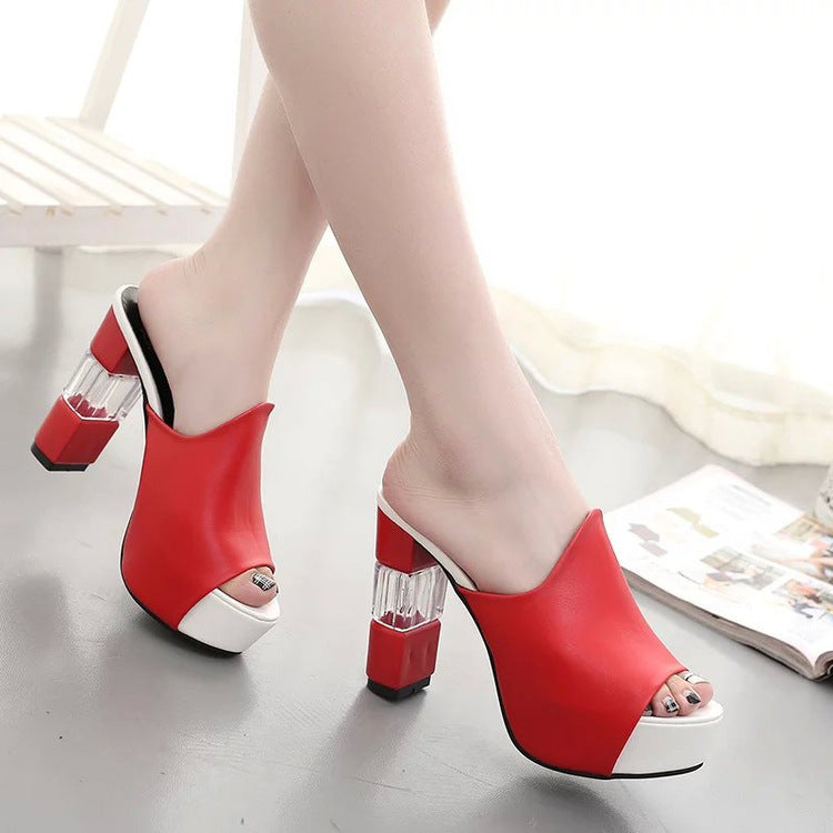 Damen hochwertige Plateau-Mules mit transparentem Blockabsatz Drune