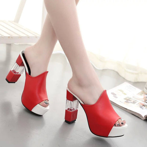 Damen hochwertige Plateau-Mules mit transparentem Blockabsatz Drune