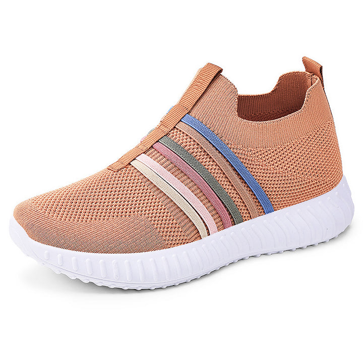 Damen nan leichte gestrickte Schlupfsneaker mit elastischen Zierbändern und stoßdämpfender EVA-Laufsohle Drune